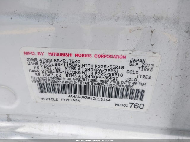 Aukcja sprzedaży 2014 Mitsubishi Outlander Se, vin: JA4AD3A3XEZ013144, numer aukcji: 44780850
