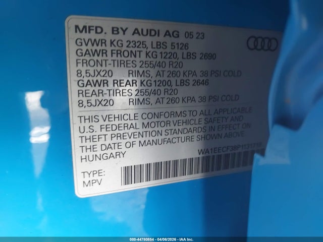 Продаж на аукціоні авто 2023 Audi Q3 Premium Plus 45 Tfsi S Line Quattro Tiptronic, vin: WA1EECF38P1131718, номер лоту: 44780854