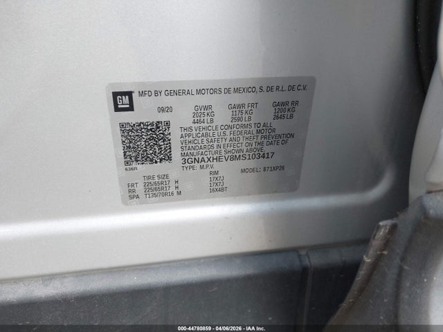 3GNAXHEV8MS103417 Chevrolet Equinox Fwd Ls