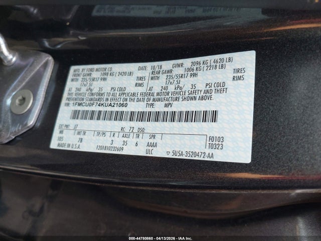 Ford ESCAPE S 2019 1FMCU0F74KUA21060 Image 9