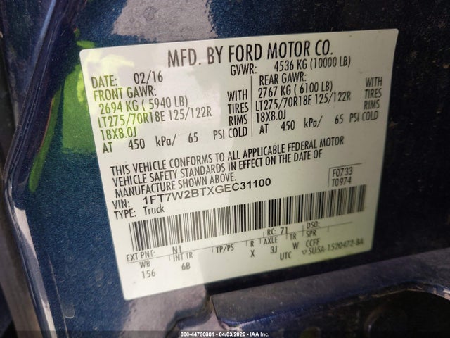 Ford F-250 Lariat 2016 1FT7W2BTXGEC31100 Image 9