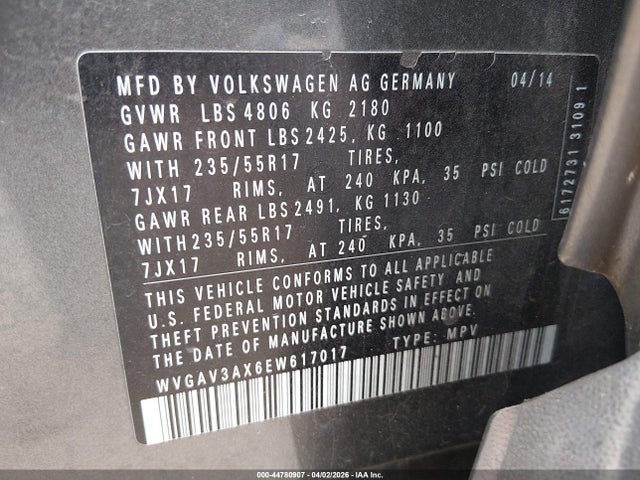 2014 VOLKSWAGEN TIGUAN WVGAV3AX6EW617017 Photo 8