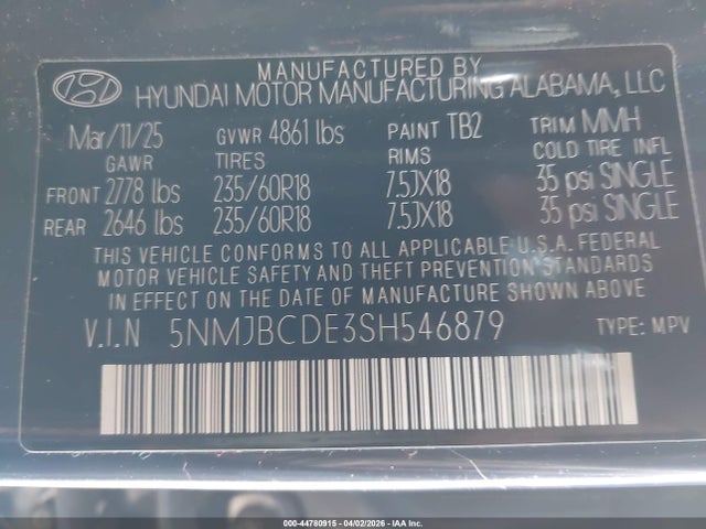Hyundai TUCSON SEL 2025 5NMJBCDE3SH546879 Image 9