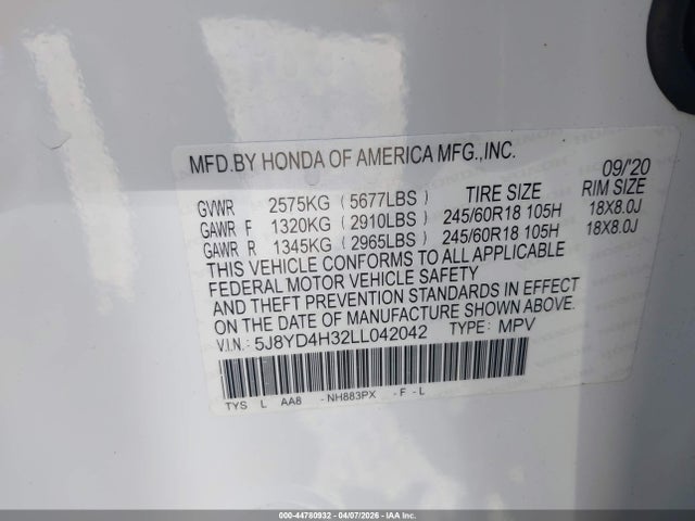 Продажа на аукционе авто 2020 Acura Mdx Standard, vin: 5J8YD4H32LL042042, номер лота: 44780932