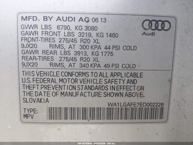 Aukcja sprzedaży 2014 Audi Q7 3.0t Premium, vin: WA1LGAFE7ED002226, numer aukcji: 44780944