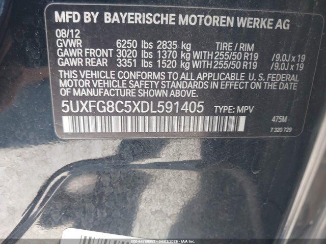 44780952 :رقم المزاد ، 5UXFG8C5XDL591405 vin ، 2013 Bmw X6 Xdrive50i مزاد بيع