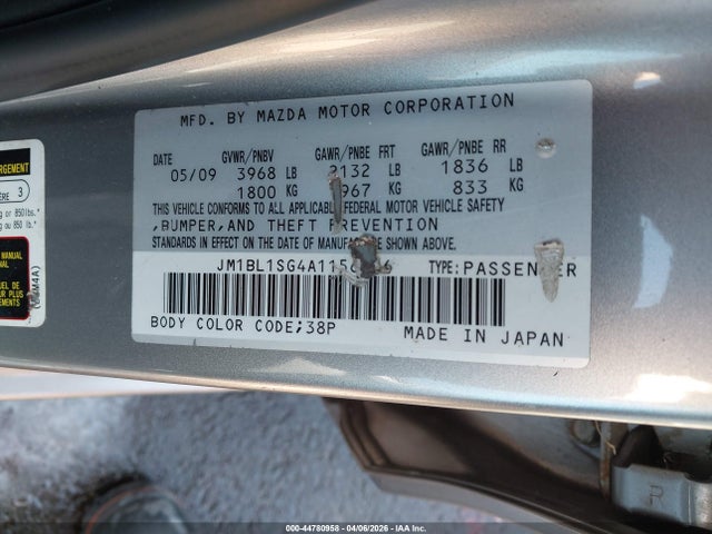 Aukcja sprzedaży 2010 Mazda Mazda3 I Touring, vin: JM1BL1SG4A1156506, numer aukcji: 44780958