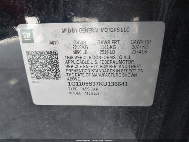 Продажа на аукционе авто 2019 Chevrolet Impala Premier, vin: 1G1105S37KU136641, номер лота: 44780962