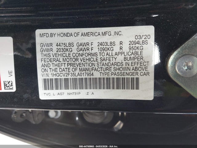 Продаж на аукціоні авто 2020 Honda Accord Sport 2.0t, vin: 1HGCV2F35LA017954, номер лоту: 44780965