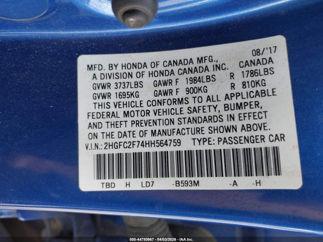 Honda CIVIC EX 2017 2HGFC2F74HH564759 Image 9