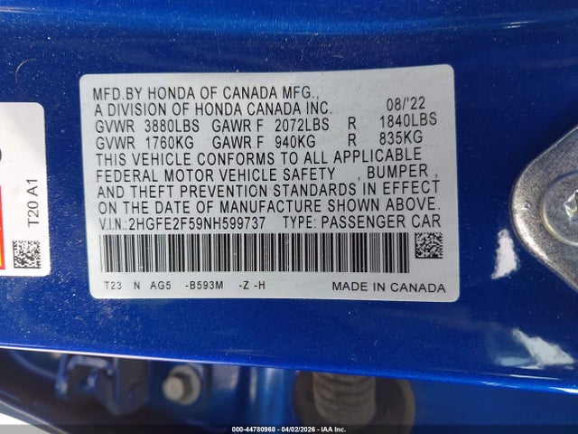Honda Civic Sport 2022 2HGFE2F59NH599737 Image 9