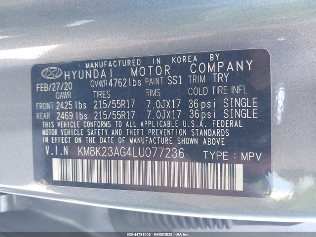KM8K23AG4LU077236 Hyundai Kona Electric Sel
