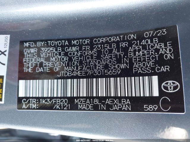 Toyota COROLLA LE 2023 JTDB4MEE7P3015659 Image 9