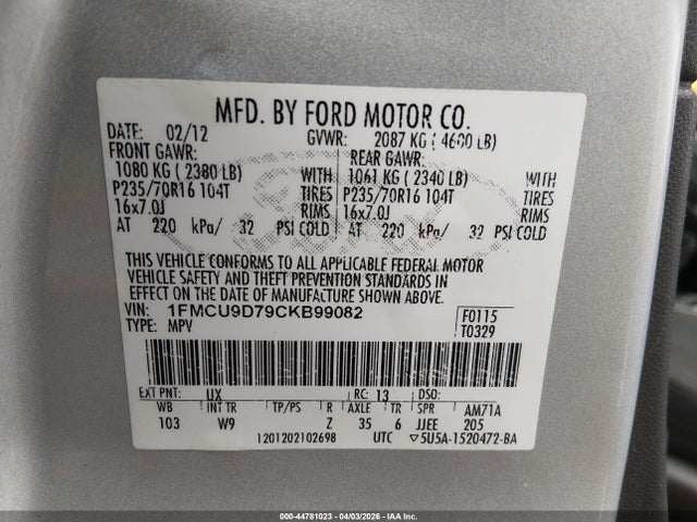 2012 FORD ESCAPE 1FMCU9D79CKB99082 Photo 8