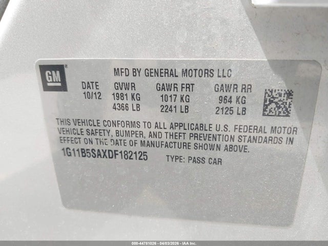 2013 CHEVROLET MALIBU 1G11B5SAXDF182125 Photo 8