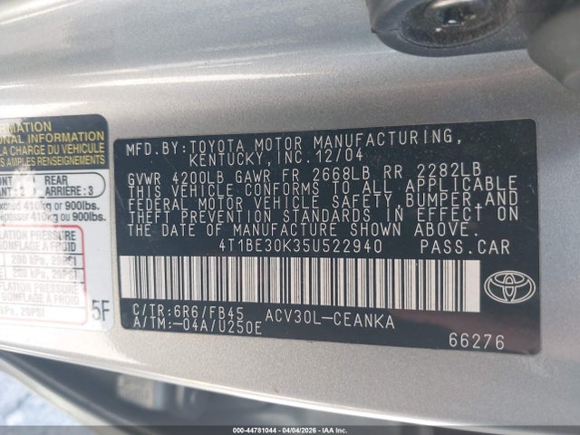 2005 TOYOTA CAMRY 4T1BE30K35U522940 Photo 8