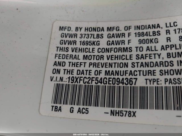 Honda Civic Lx 2016 19XFC2F54GE094367 Image 9