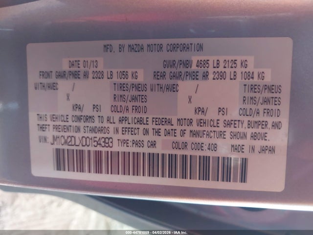 44781059 :رقم المزاد ، JM1CW2DLXD0154393 vin ، 2013 Mazda Mazda5 Grand Touring مزاد بيع