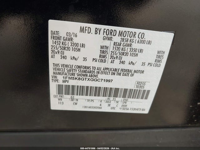 1FM5K8GTXGGC71997 Ford EXPLORER SPORT