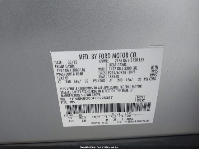 2015 FORD EXPLORER 1FM5K8D83FGC28357 Photo 8