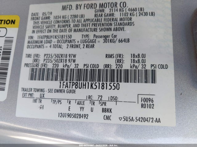 1FATP8UH1K5181550 Ford Mustang Ecoboost Premium