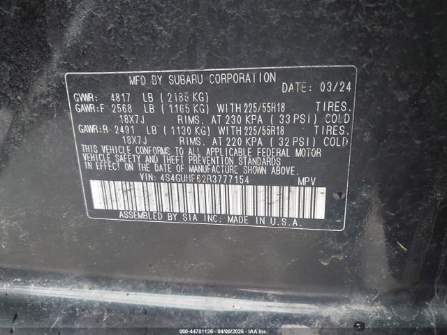 4S4GUHF62R3777154 Subaru Crosstrek Sport