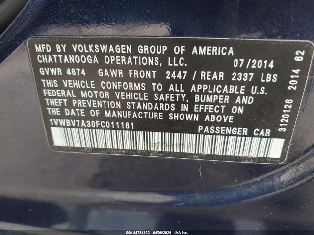 2015 VOLKSWAGEN PASSAT 1VWBV7A30FC011161 Photo 8