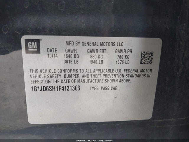 Chevrolet Sonic Lt Manual 2015 1G1JD6SH1F4131303 Image 9