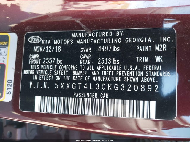 2019 KIA OPTIMA 5XXGT4L30KG320892 Photo 8
