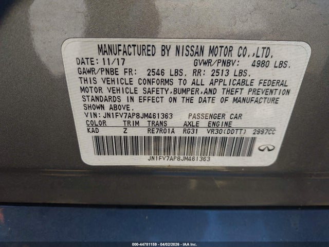 Aukcja sprzedaży 2018 Infiniti Q50 3.0t Red Sport 400, vin: JN1FV7AP8JM461363, numer aukcji: 44781159