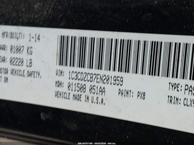 2014 Dodge Avenger Sxt მანქანა იყიდება აუქციონზე, vin: 1C3CDZCB7EN201959, აუქციონის ნომერი: 44781169