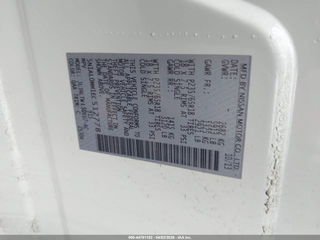 Aukcja sprzedaży 2014 Infiniti Qx60, vin: 5N1AL0MM1EC512778, numer aukcji: 44781182