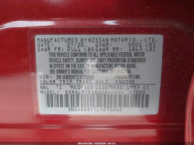 3N1AB8DV7LY270262 Nissan Sentra Sr Xtronic Cvt