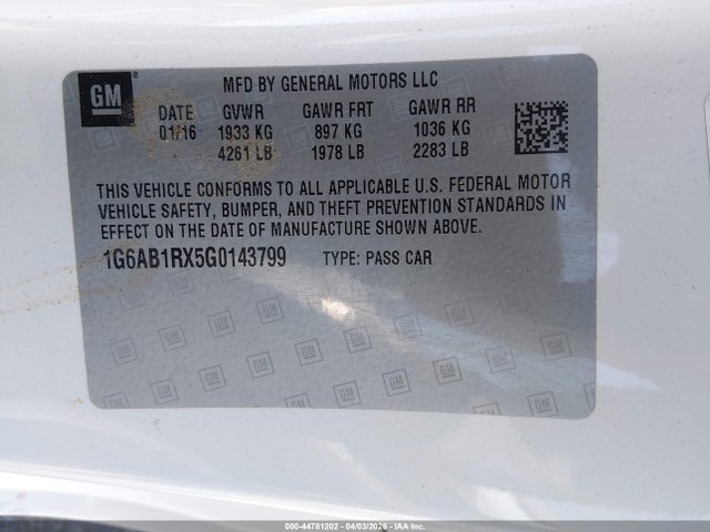 Продаж на аукціоні авто 2016 Cadillac Ats Luxury Collection, vin: 1G6AB1RX5G0143799, номер лоту: 44781202