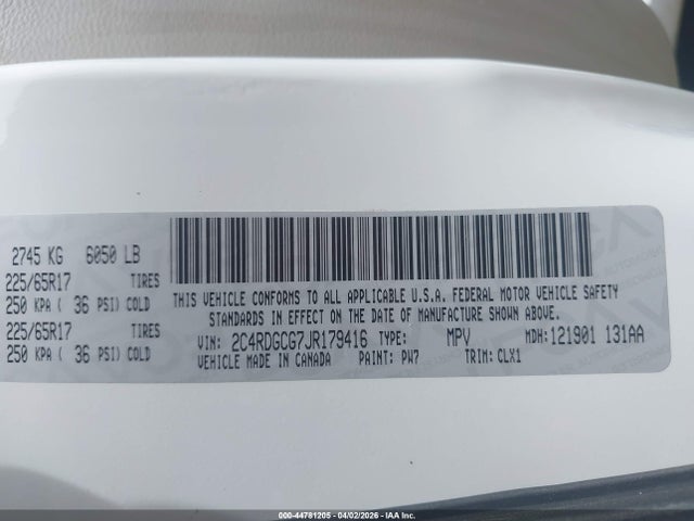 2C4RDGCG7JR179416 Dodge Grand Caravan Sxt