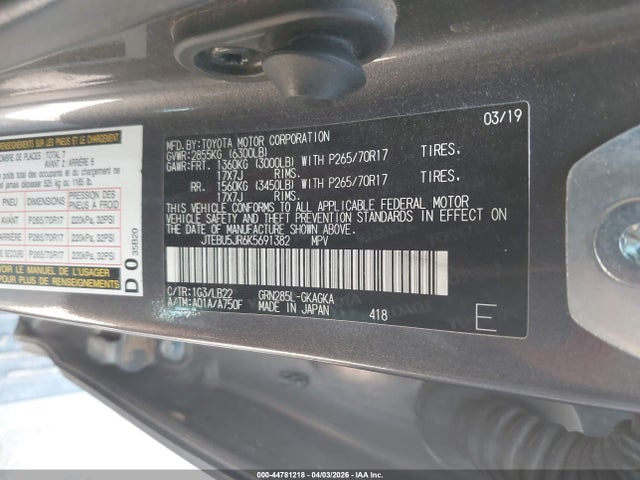JTEBU5JR6K5691382 Toyota 4runner Sr5 Premium