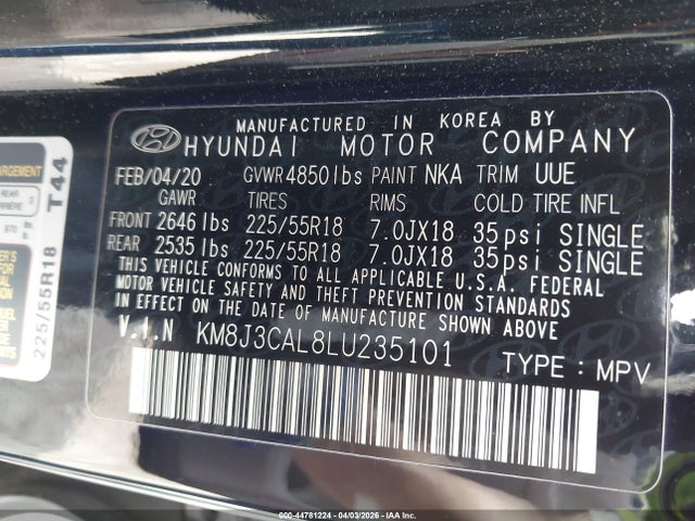 2020 HYUNDAI TUCSON KM8J3CAL8LU235101 Photo 8