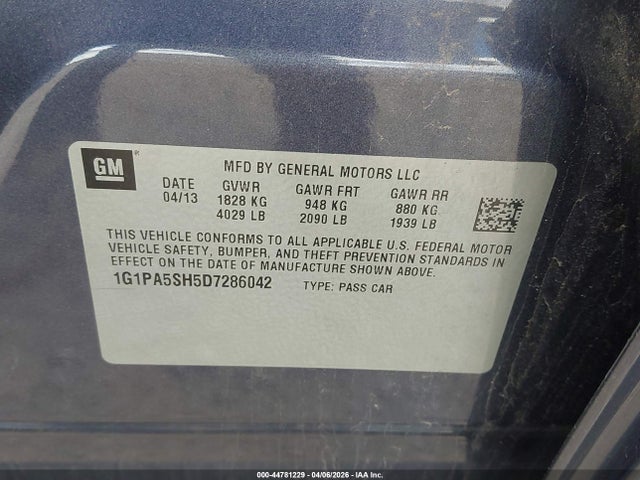 Aukcja sprzedaży 2013 Chevrolet Cruze Ls Auto, vin: 1G1PA5SH5D7286042, numer aukcji: 44781229