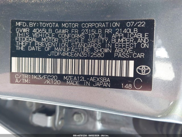 JTDP4MCE6N3512580 Toyota COROLLA SE