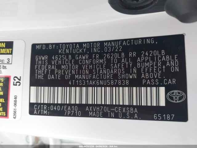 4T1S31AK6NU587838 Toyota Camry Se Hybrid