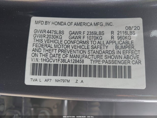 1HGCV1F38LA128458 Honda Accord Sport