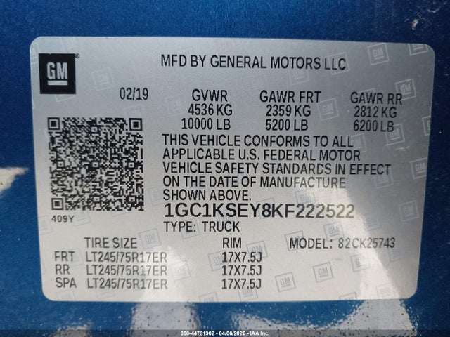 1GC1KSEY8KF222522 Chevrolet Silverado 2500hd Lt