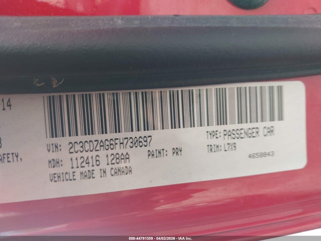 2015 Dodge Challenger Sxt მანქანა იყიდება აუქციონზე, vin: 2C3CDZAG6FH730697, აუქციონის ნომერი: 44781309
