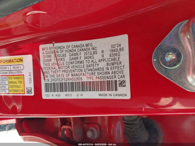 Honda Civic Sport 2024 2HGFE2F52RH552605 Image 9
