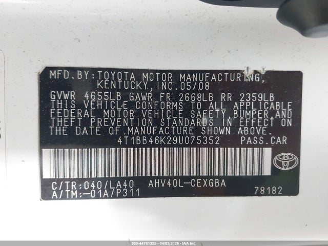 Aukcja sprzedaży 2009 Toyota Camry Hybrid, vin: 4T1BB46K29U075352, numer aukcji: 44781325