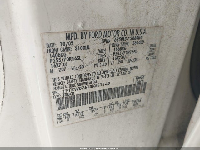 Продажа на аукционе авто 2003 Ford F-150 Lariat/xlt, vin: 1FTRW07613KB17143, номер лота: 44781373