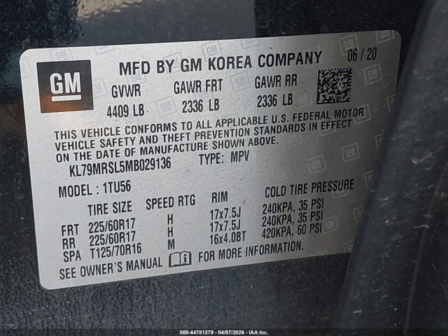 KL79MRSL5MB029136 Chevrolet Trailblazer Awd Lt