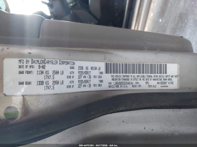 2003 Jeep Grand Cherokee Limited მანქანა იყიდება აუქციონზე, vin: 1J8GX58S53C546141, აუქციონის ნომერი: 44781391