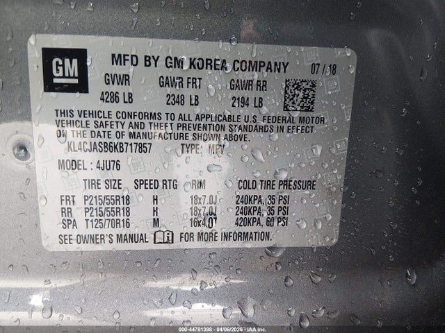 Продаж на аукціоні авто 2019 Buick Encore Fwd Preferred, vin: KL4CJASB6KB717857, номер лоту: 44781398