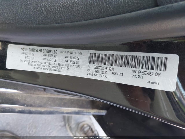 Aukcja sprzedaży 2015 Chrysler 200 C, vin: 1C3CCCCGXFN614231, numer aukcji: 44781402